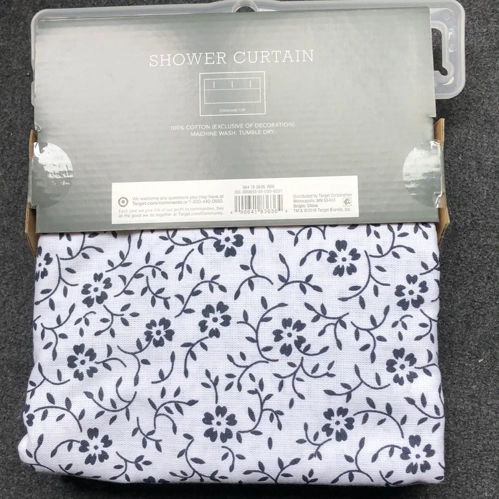 Threshold 100% Cotton Shower Curtain White + Small Navy Flowers Size 72